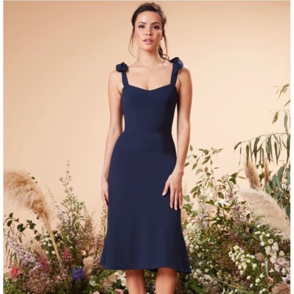 Dress The Population Hana Sweetheart Tie-Shoulder Midi A-Line Dress